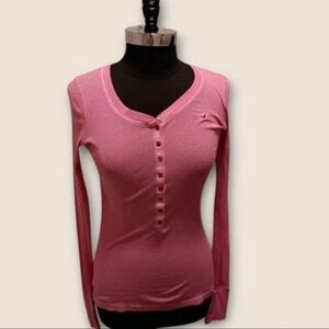Hollister Womens Large Pink Henley Lightweight Pullover 1/2 Button Up Shirt Y2K